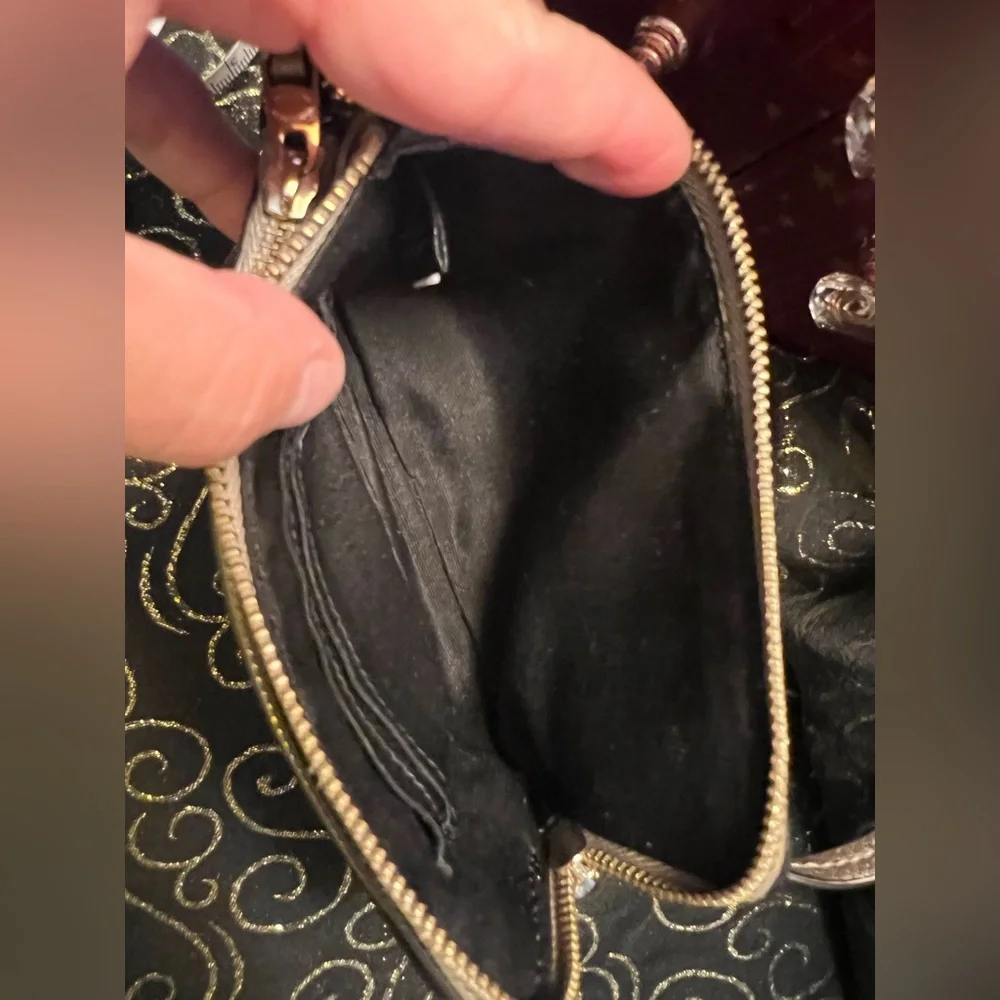 Coach Metallic Taupe/Gold Pebble Leather Double Zip Wristlet w Horse & Carriage
